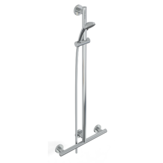 Barre de douche en t avec support douchette et verticale libre position compleète de douchette série leonardo deluxe inox cromo